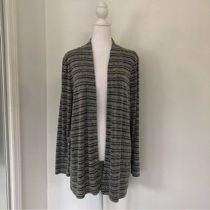 CHICO’S Women Grey Striped Long Sleeve Cardigan Sweater Sz 1
